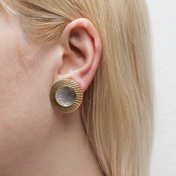 Layered Patterned Discs Post or Clip Earring