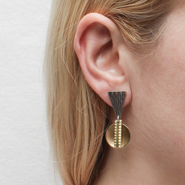 Patterned Triangle with Disc and Long Rectangle Post Earring