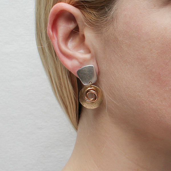 Tapered Square with Cutout Disc and Knot Post Earring