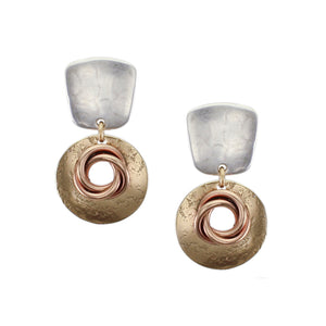 Tapered Square with Cutout Disc and Knot Post Earring