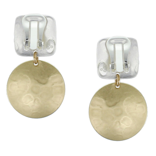 Rounded Square and Disc with Large Grey Pearl Cabochon Post or Clip Earring