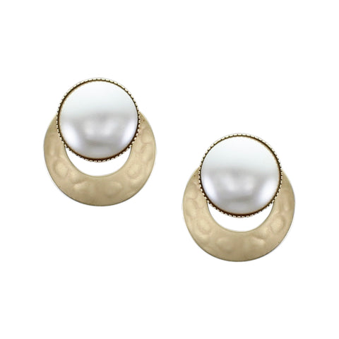Large White Pearl Cabochon on a Wide Ring Post or Clip Earring