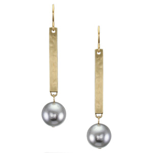 Long Rectangle with Large Grey Pearl Wire Earring