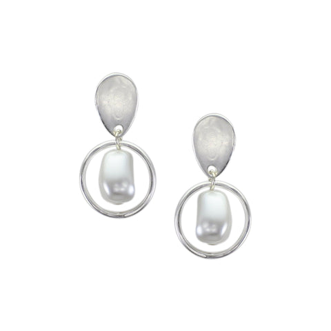 Small Inverted Teardrop with Organic White Pearl and Wire Ring Post Earring