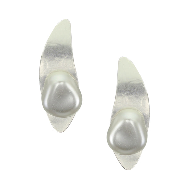Long Leaf with Organic White Pearl Post or Clip Earring