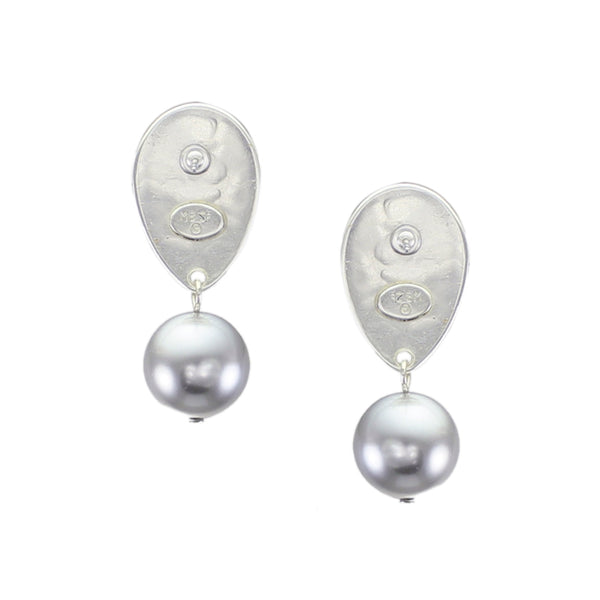 Inverted Teardrop with Large Grey Pearl Post Earring