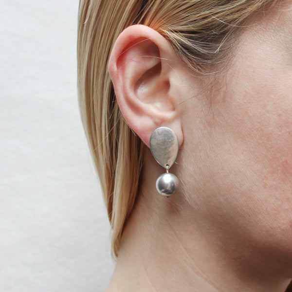Inverted Teardrop with Large Grey Pearl Post Earring