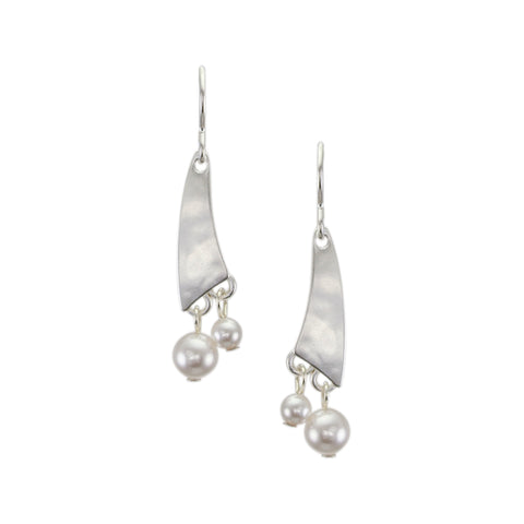Small Organic Triangle with White Pearls Wire Earring