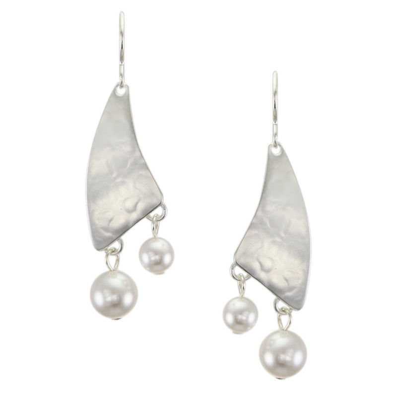 Organic Triangle with White Pearls Wire Earring