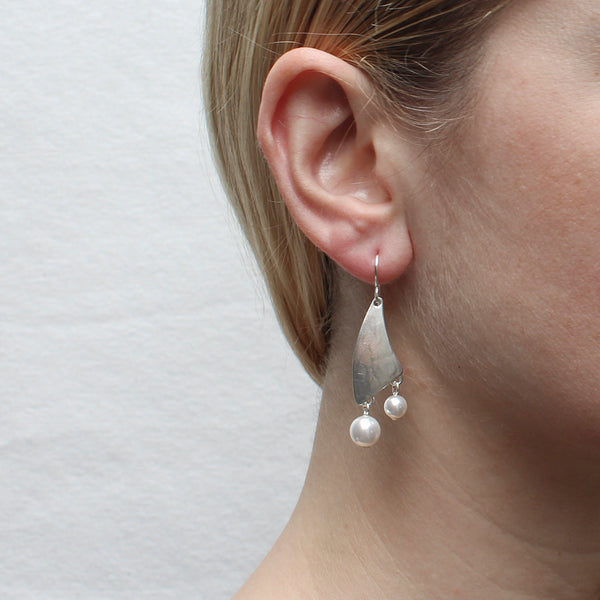 Organic Triangle with White Pearls Wire Earring