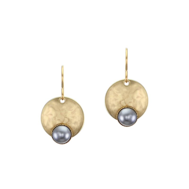 Disc with Small Grey Pearl Cabochon Wire Earring