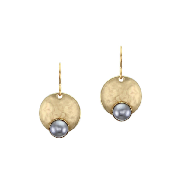 Disc with Small Grey Pearl Cabochon Wire Earring