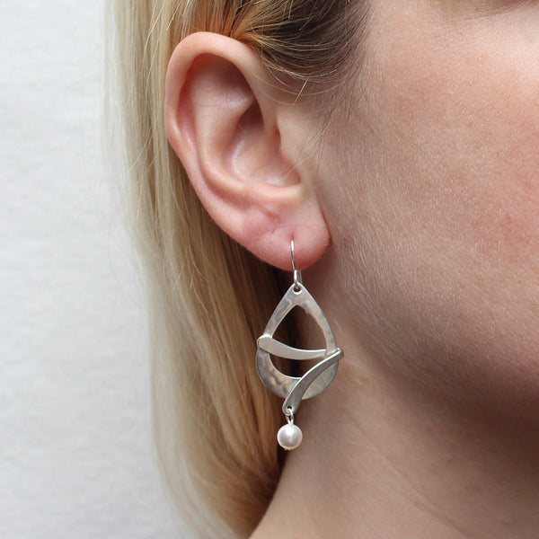 Cutout Teardrop with Folded Curve and White Pearl Wire Earring