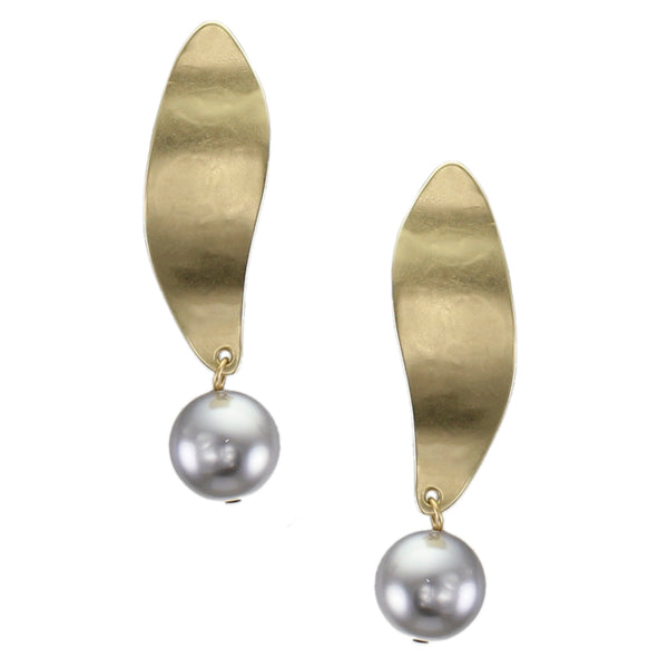 Long Leaf with Large Grey Pearl Post or Clip Earring