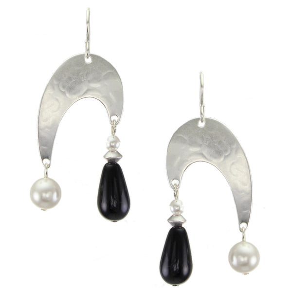 Arch with White Pearls and Black Bead Wire Earring