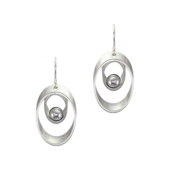 Graduated Oval Rims with Grey Pearl Cabochon Wire Earring