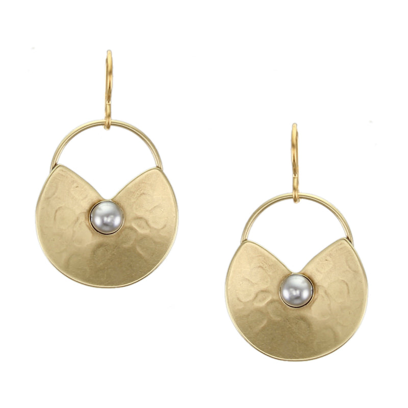 Dished Cutout Oval with Ring and Grey Pearl Cabochon Wire Earring