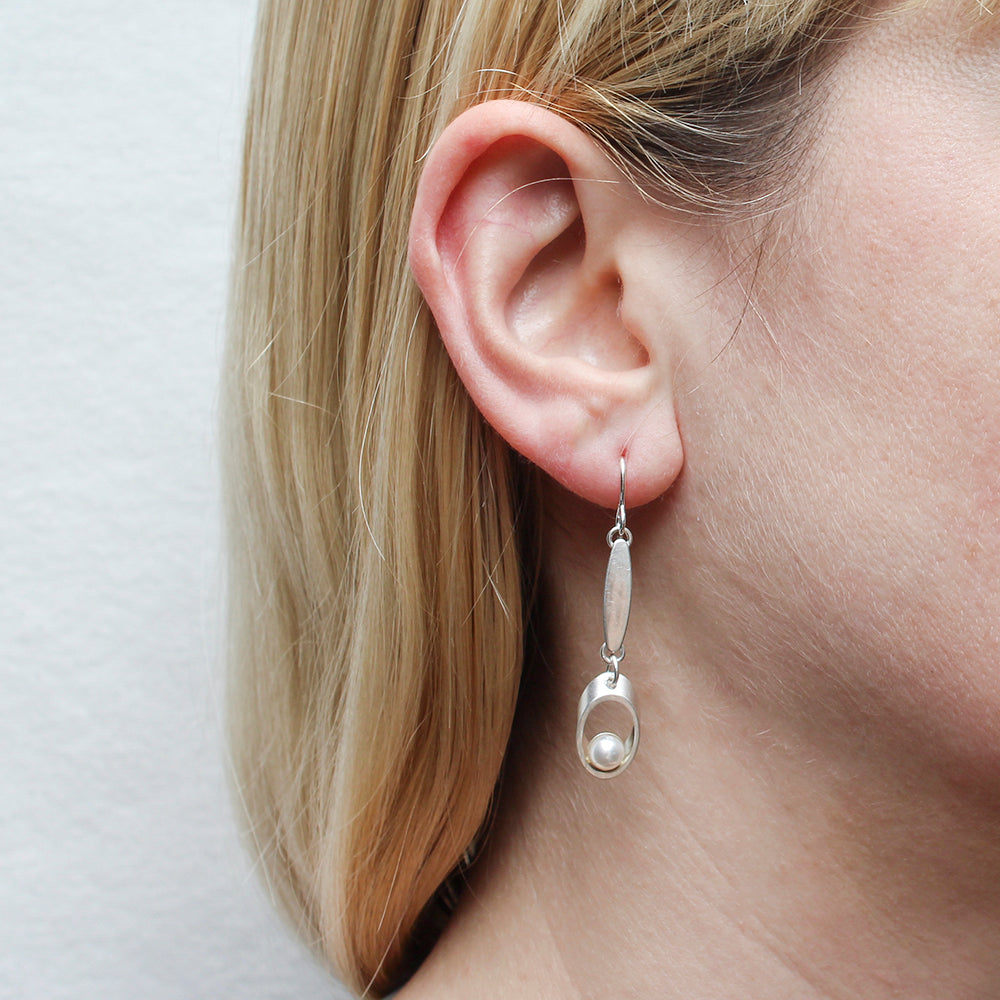 Small Elongated Oval with Oval Rim and White Pearl Wire Earring ...