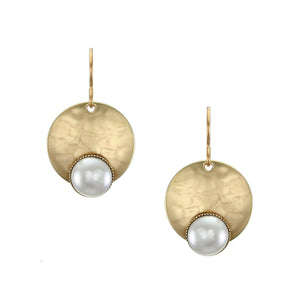 Disc with Medium White Pearl Cabochon Wire Earring