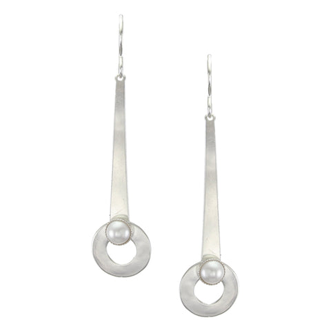 Long Taper with Small Ring and White Pearl Cabochon Wire Earring