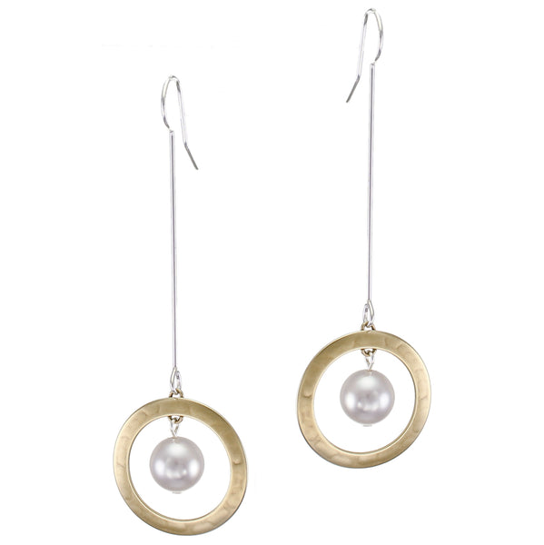 Extended Ring and Pearl Drop Wire Earring