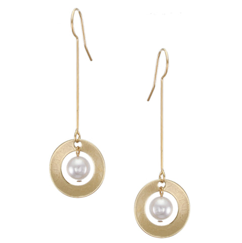 Extended Dished Cutout Disc with White Pearl Wire Earring