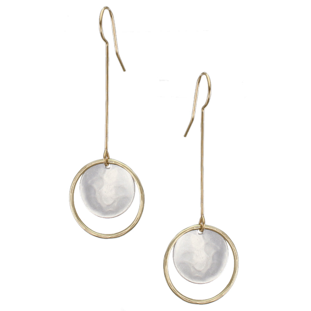 Large Extended Ring and Disc Drop Wire Earring