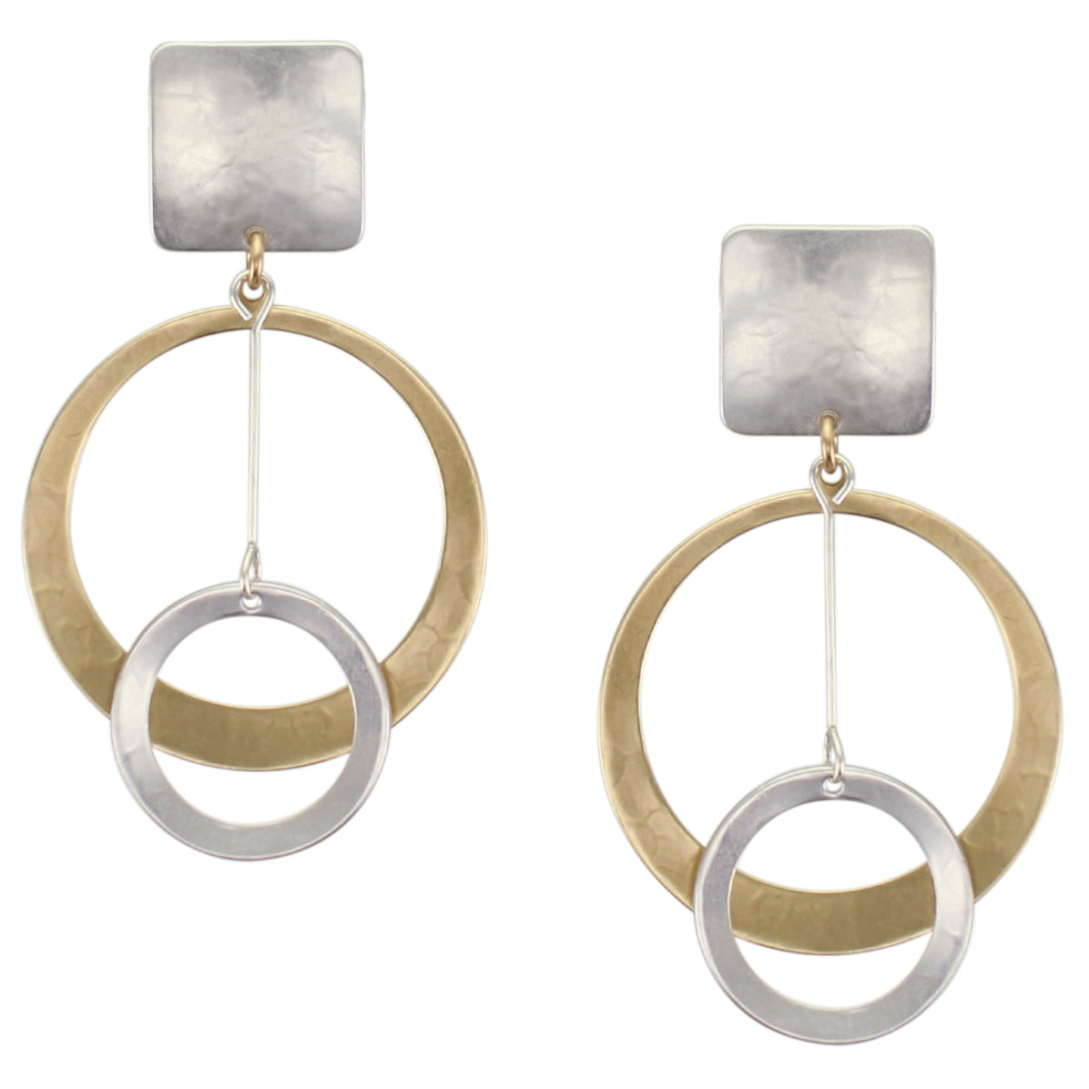 Square with Extra Large Dished Cutout Disc with Extended Ring Drop Post or Clip Earring