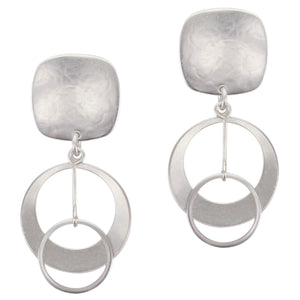 Rounded Square with Medium Dished Cutout Disc with Extended Ring Drop Post or Clip Earring
