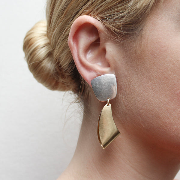 Tapered Square with Folded Swoop Post or Clip Earring