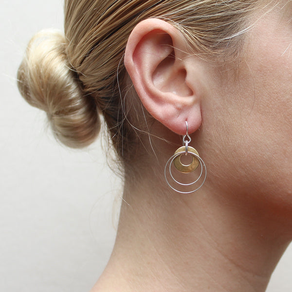 Cutout Disc with Double Thin Rings Wire Earring