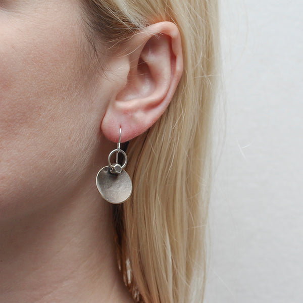 Small Dished Disc with Cube Bead and Ring Wire Earring