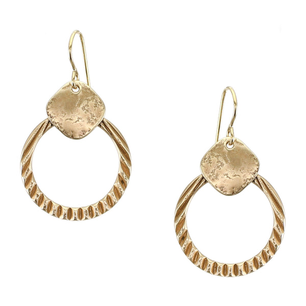 Rounded Square and Medium Textured Ring Wire Earring