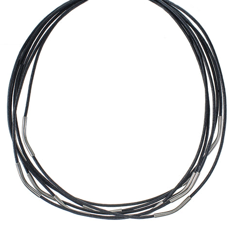 Tubes with Six Strands of Black Cord Necklace