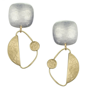 Rounded Square with Ring, Semi Circle and Disc Clip Earring