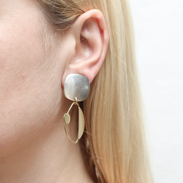 Rounded Square with Ring, Semi Circle and Disc Clip Earring