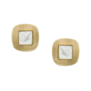 Medium Rounded Square with Mother of Pearl Clip Earring