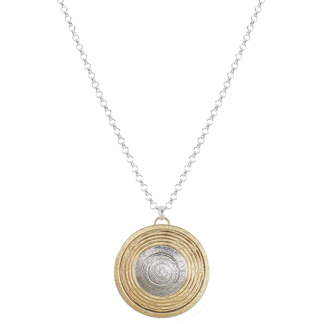 Swirl with Rimmed Patterned Disc Long Necklace