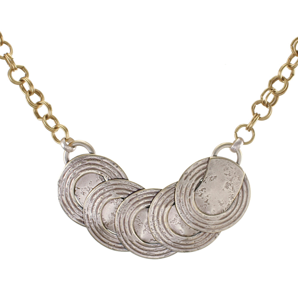 Large Curve with Five Patterned Rings Necklace