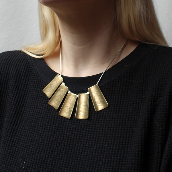 Five Long Curved Tapered Rectangles Necklace