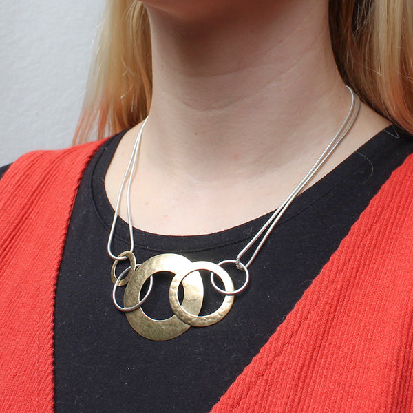 Large Interlocking Wide and Thin Rings Necklace