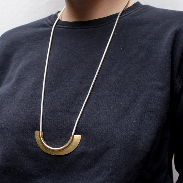 Overlapping Arcs with Tube and Snake Chain Long Necklace