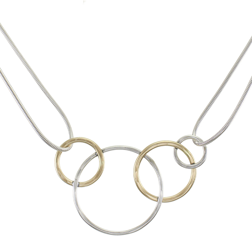 Four Intertwined Hammered Rings Necklace