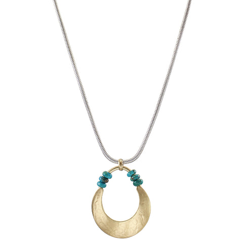Crescent with Ring and Turquoise Beads Long Necklace