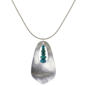 Hammered Cutout Teardrop with Turquoise Bead Stack Necklace