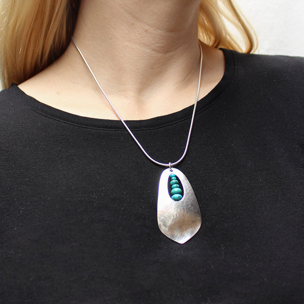 Hammered Cutout Teardrop with Turquoise Bead Stack Necklace