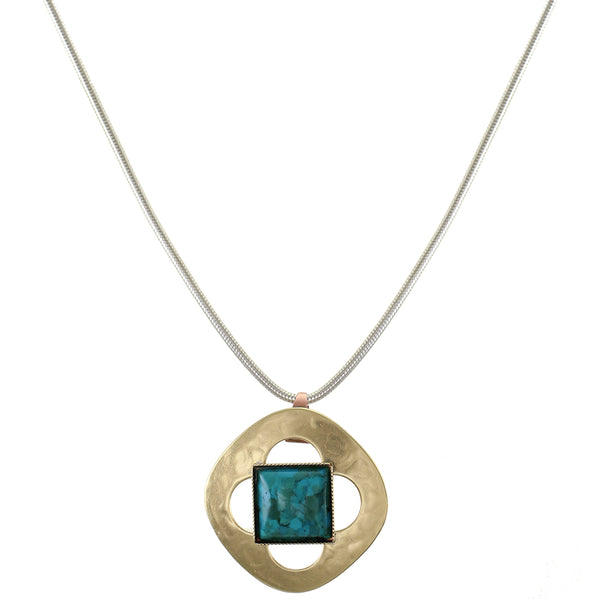 Flower Cutout Square with Turquoise Gem Necklace