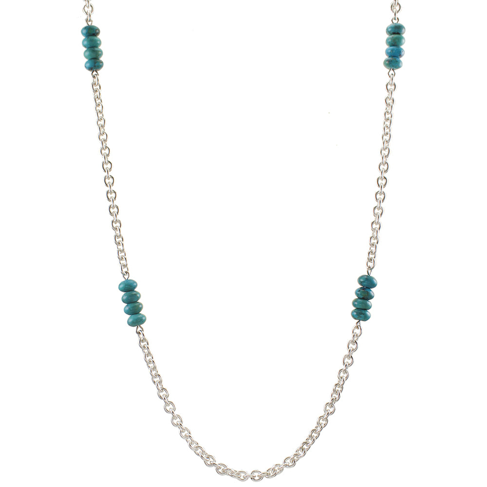 Chain with Stacked Turquoise Beads Long Necklace