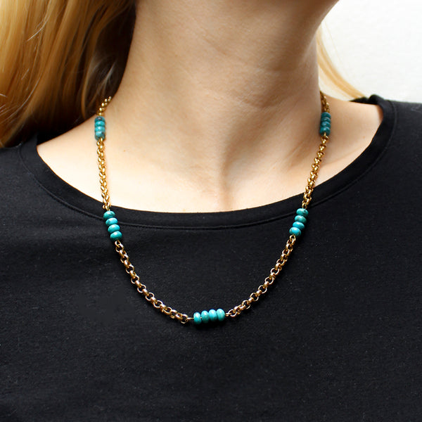 Chain with Stacked Turquoise Beads Necklace