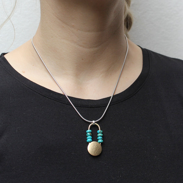 Disc with Oval Ring with Turquoise Beads Necklace